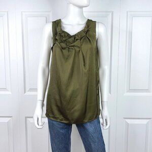 ANN TAYLOR LOFT women's medium Olive green satin sleeveless blouse  LIKE NEW!!